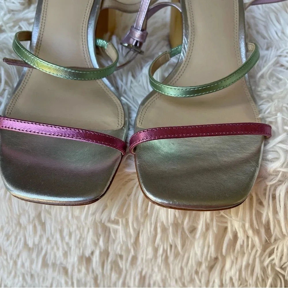 Black Suede Studio Verana Ankle Strap Sandal Silver block heel Size 38.5 (8)